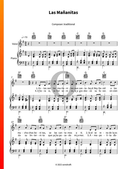 Las Mañanitas Anonymous Piano Sheet Music OKTAV