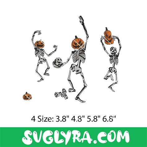 Dancing Skeleton Embroidery Design Pumpkin Embroidery Halloween