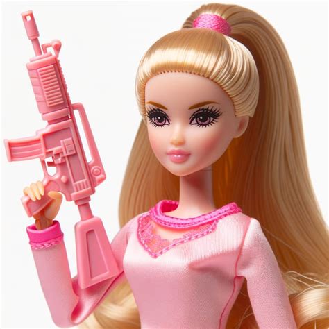 Blonde Fashion Doll With Toy Gun Plastic Barbie Style AI Art
