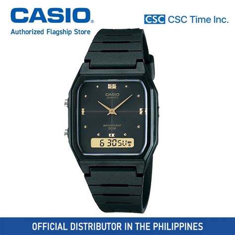 Casio Aw He Avdf Black Resin Strap Analog Digital Meter Watch