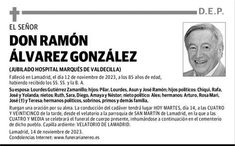 DON RAMÓN ÁLVAREZ GONZÁLEZ Esquela Necrológica El Diario Montañés