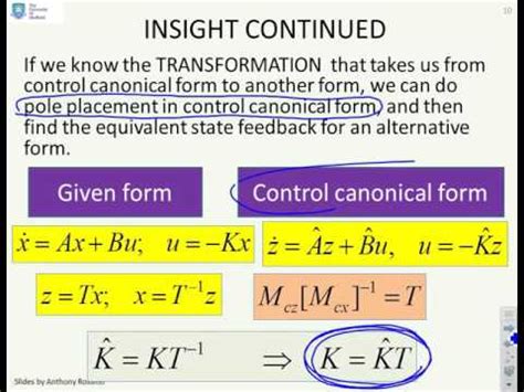 State Space Feedback Transformation To A Canonical Form Youtube