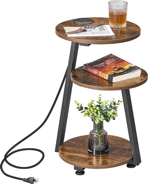 Amazon Bewishome Round End Table With Charging Station Accent