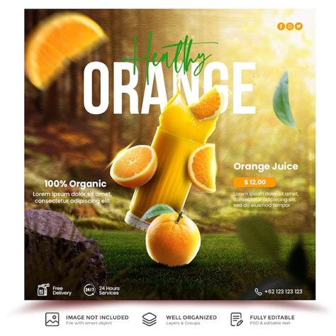 Premium Psd Healthy Orange Juice Drink Menu Promotion Social Media