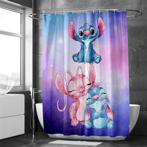 Cartoon Lilo And Stitch Cartoon Shower Curtains Bathroom Decor Waterproof