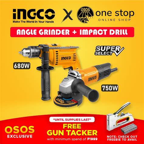 Combo Ingco Angle Grinder W Impact Hammer Drill W Set Kit Osos