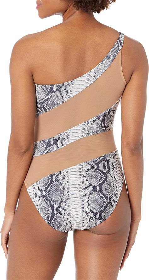 Norma Kamali Womens Snake Mesh Mio One Piece Swimsuit B W Python Nude