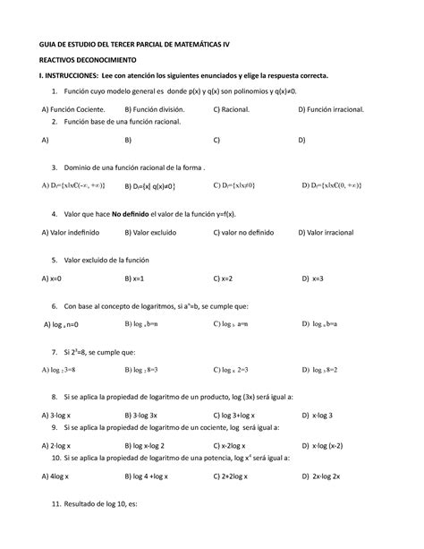 GUIA DE Estudio Tercer Parcial DE Matemáticas IV GUIA DE ESTUDIO DEL