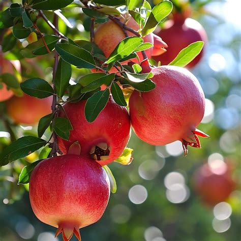 Premium Photo Ripe Pomegranate Fruits On Tree Branch Nature Background