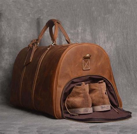 Full Grain Leather Duffle Bag With Shoe Compartment，personalized