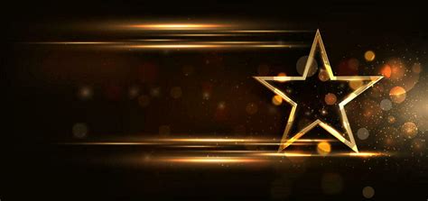 3d Golden Star With Golden On Black Background With Lighting Effect And