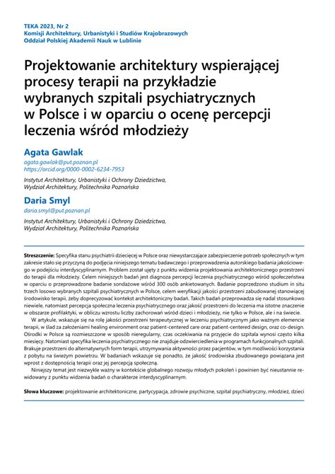 Pdf Projektowanie Architektury Wspieraj Cej Procesy Terapii Na