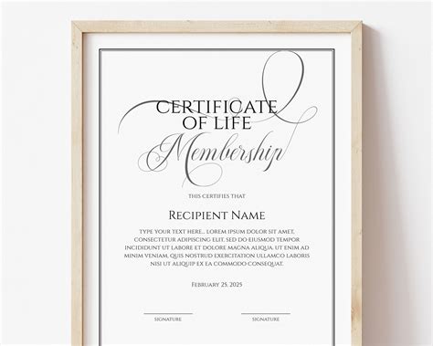 Editable Life Membership Certificate Template Printable Etsy