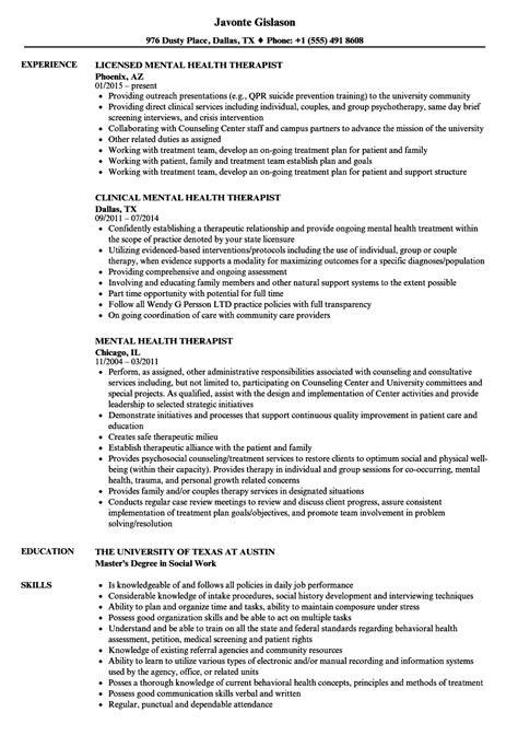 Mental Health Therapist Resume Samples Velvet Jobs