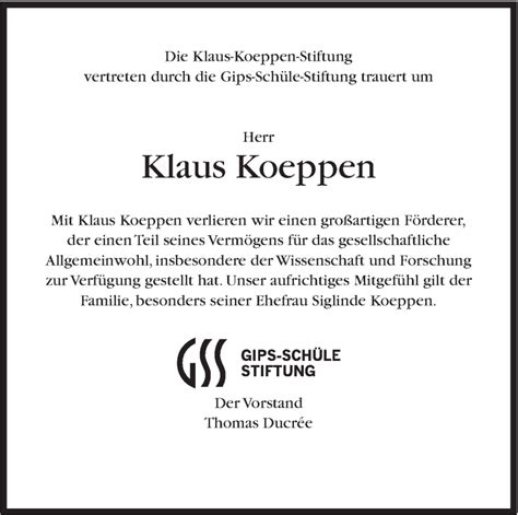 Traueranzeigen Von Klaus Koeppen Stuttgart Gedenkt De