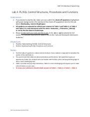 Cnit372 Lab 4 Pdf CNIT 372 Database Programming Lab 4 PL SQL Control