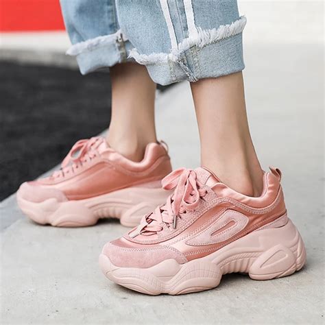 2019 New Pink Women Chunky Sneakers Thick Sole Platform Women Shoes