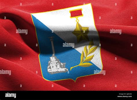 3D illustration flag of Sevastopol is a region of Russia. Waving on the ...