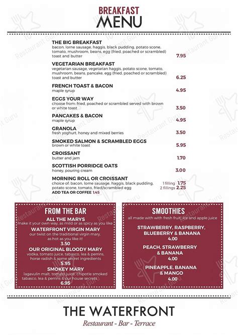 Menu at The Waterfront pub & bar, Ayr