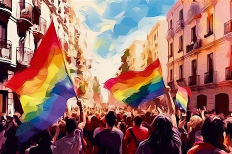 Premium AI Image Generative AI Illustration Of Gay And Lesbian Pride Street Celebration With