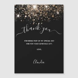 Black gold glitter thank you magnet card | Zazzle