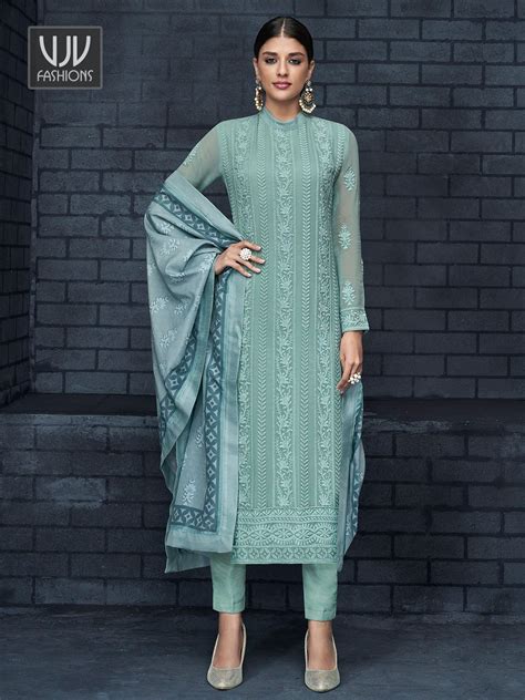 Awesome Sea Green Color Georgette Designer Pant Style Suit Salwar