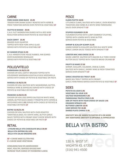 Bella Vita Bistro Menu In Wichita Kansas Usa