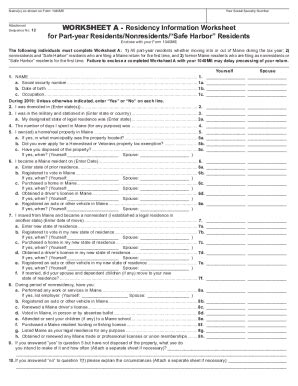 Fillable Online Attachment Worksheet A Residency Information