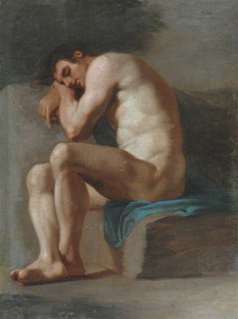 Academic Study Of A Seated Male Nude Art UK