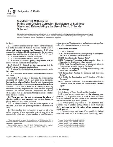 Astm G Standard Test Methods For Pitting And Crevice Corrosion