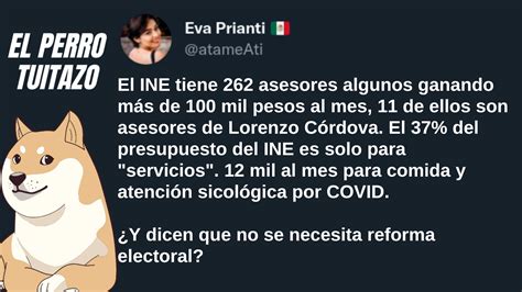 El Perro Tuitazo El INE tiene más de 262 asesores que ganan más de 100