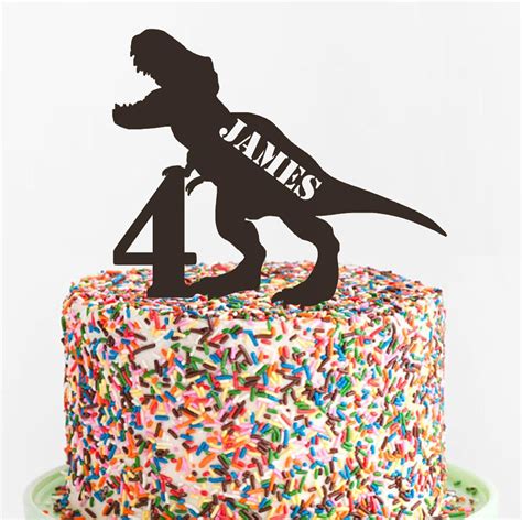 T Rex Birthday Cake Topper Custom Acrylic Cake Topper Laser Etsy Dinosaur Birthday Cakes