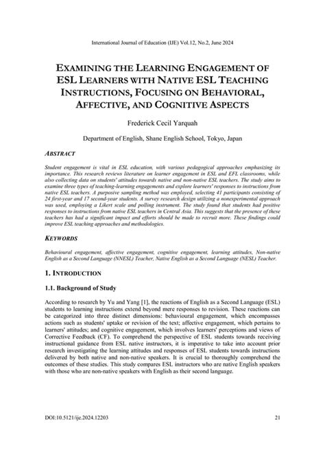 Examining The Learning Engagement Of Esl Learners With Native Esl