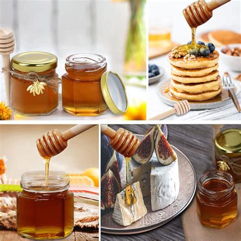 Pack Ml Hexagon Mini Glass Honey Jars With Wood Dipper Gold Lid X