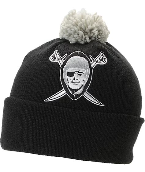 NFL Mitchell and Ness Oakland Raiders Pom Black Beanie | Zumiez