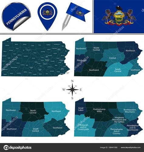 Map of Pennsylvania with Regions — Stock Vector © sateda #188441090