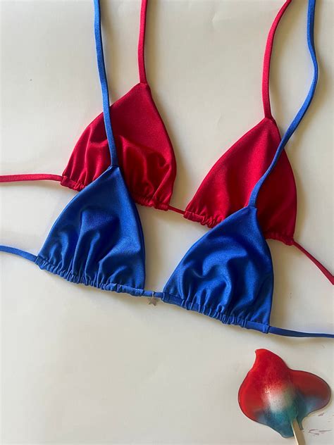 4th Of July Triangle Tie Bikini Top Fourth Of July Bikini Top Tie Dye Swimwear Red White