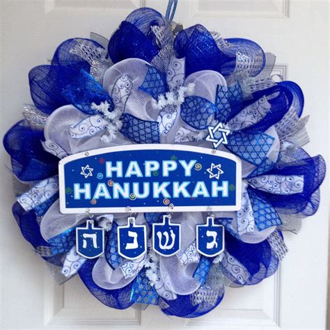 New Happy Hanukkah Deco Mesh Wreath Handmade Hanukkah Wreaths Deco