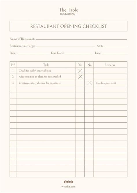 Free Professional Cuisine Restaurant Checklist Template Checklist