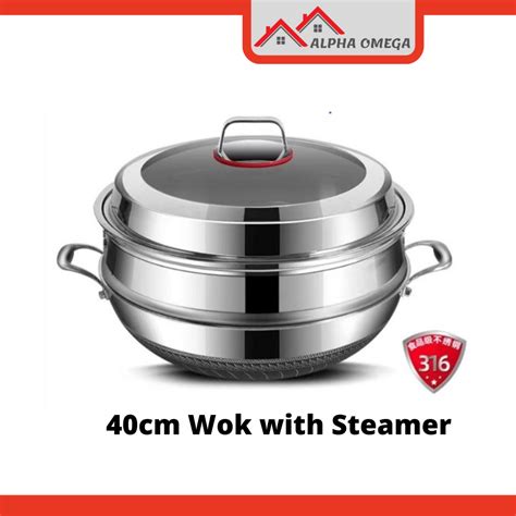 Kata Sus Stainless Steel Honeycomb Wok Non Stick Wok With Steamer