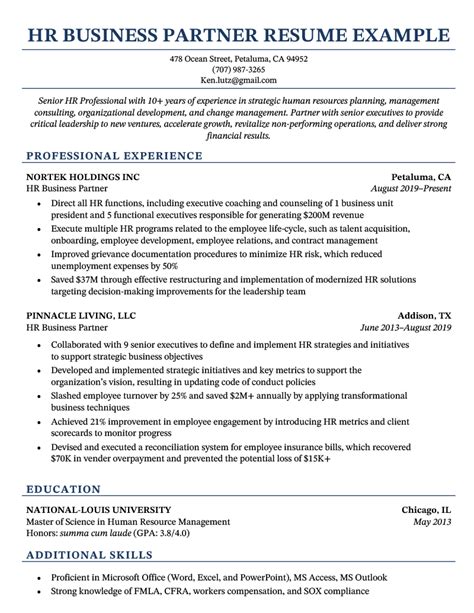 Hr Business Partner Resume Sample And 14 Skills To List