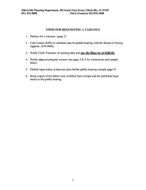 Fillable Online STEPS FOR REQUESTING A Variance Ellettsvilleplanning