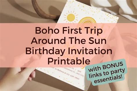 Boho First Trip Around The Sun 1st Birthday Invitation Printable