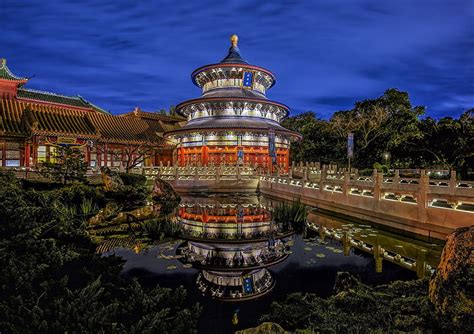 Florida Usa Walt Disney World China Pavilion Orlando Epcot At Night