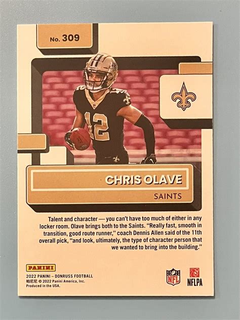 Chris Olave 2022 Panini Donruss Rated Rookie 309 RC New Orleans Saints