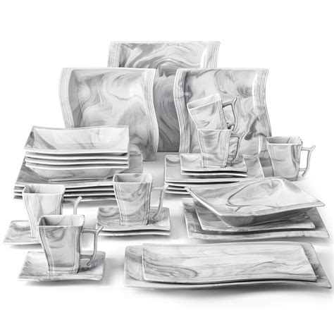 Malacasa Series Flora Piece Porcelain Dinnerware Set Marble Grey