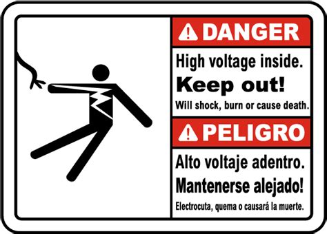 Bilingual Danger Hazardous Voltage Above Keep Out Sign Save 10