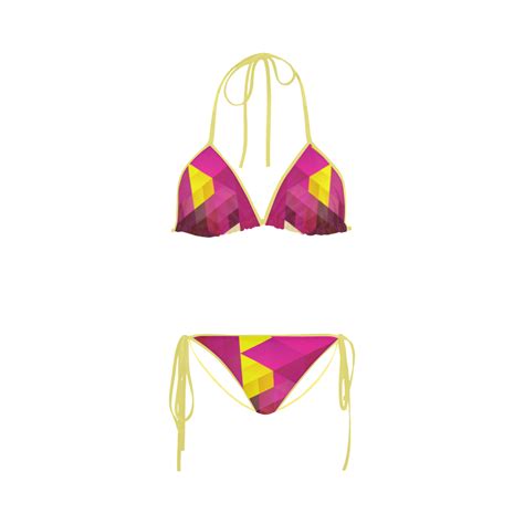 Cute Pink Yellow Geometric Pattern Custom Bikini Swimsuit Id D