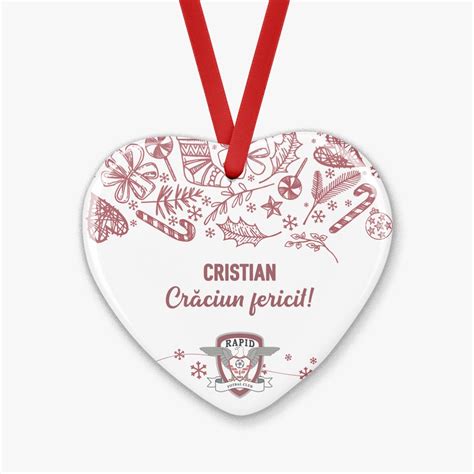 Ornament inimă FC Rapid personalizat cu text Christmassy StarGift ro