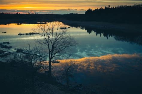 Premium Photo | Landscape river at sunset